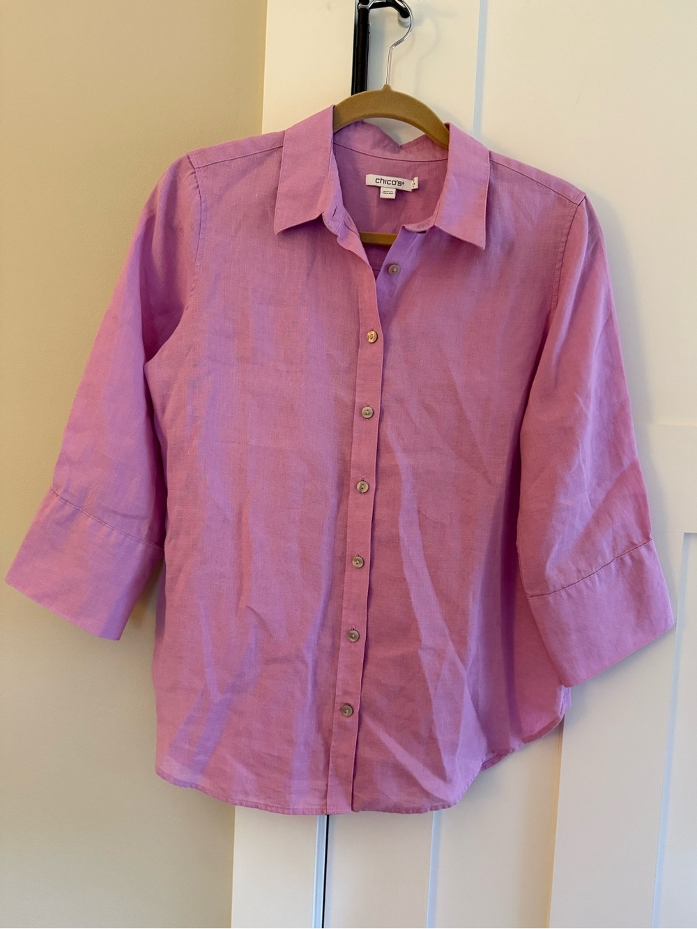 Chico’s Linen Button Down 3/4 Sleeve Shirt Orchid Pink/Purple Size 0 US 4